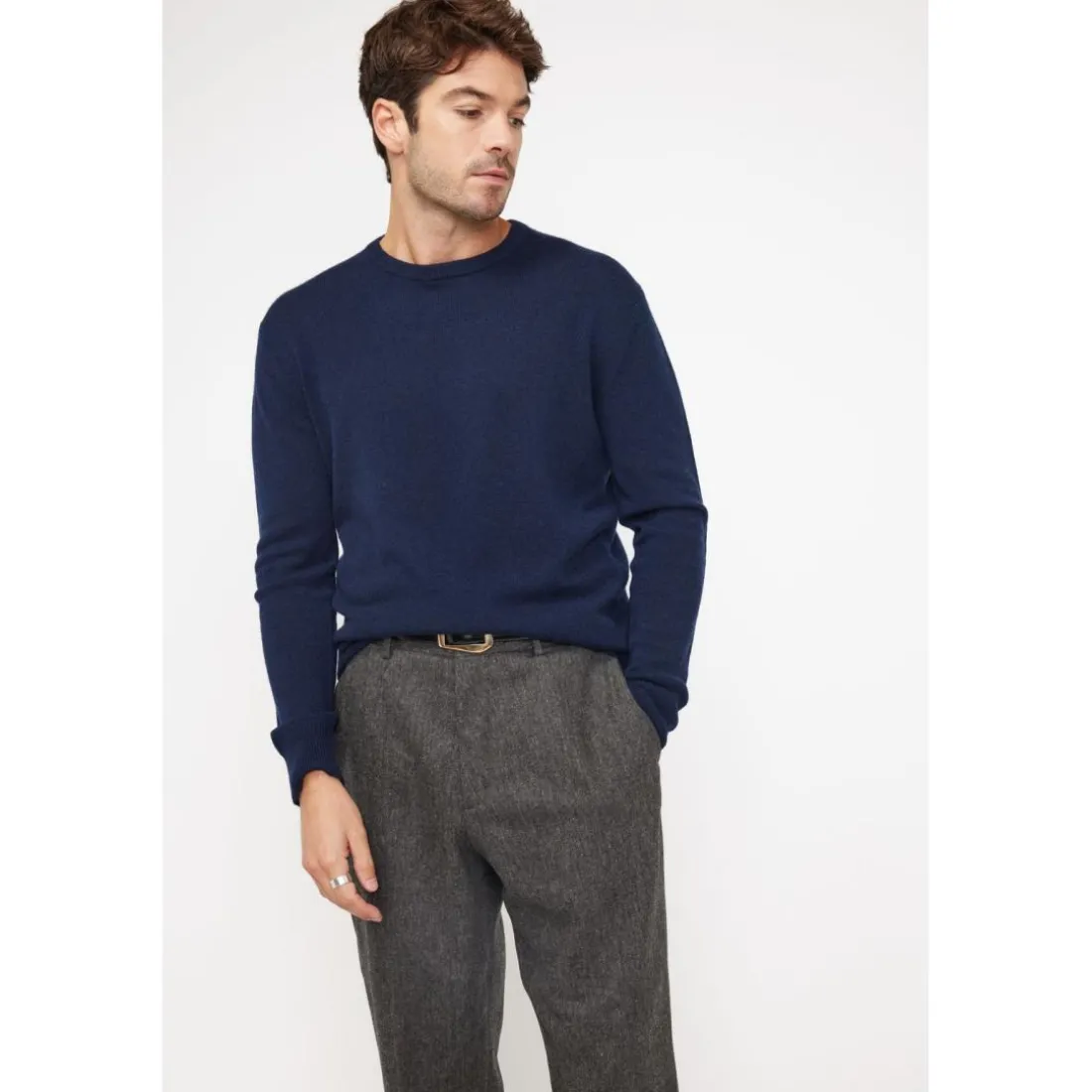 Pull homme col rond ZACH en cachemire bleu marine