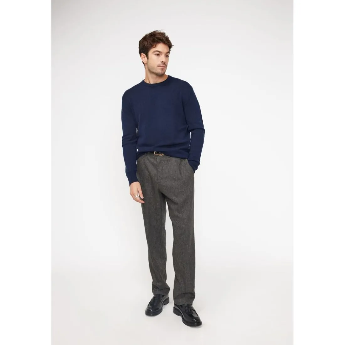 Pull homme col rond ZACH en cachemire bleu marine