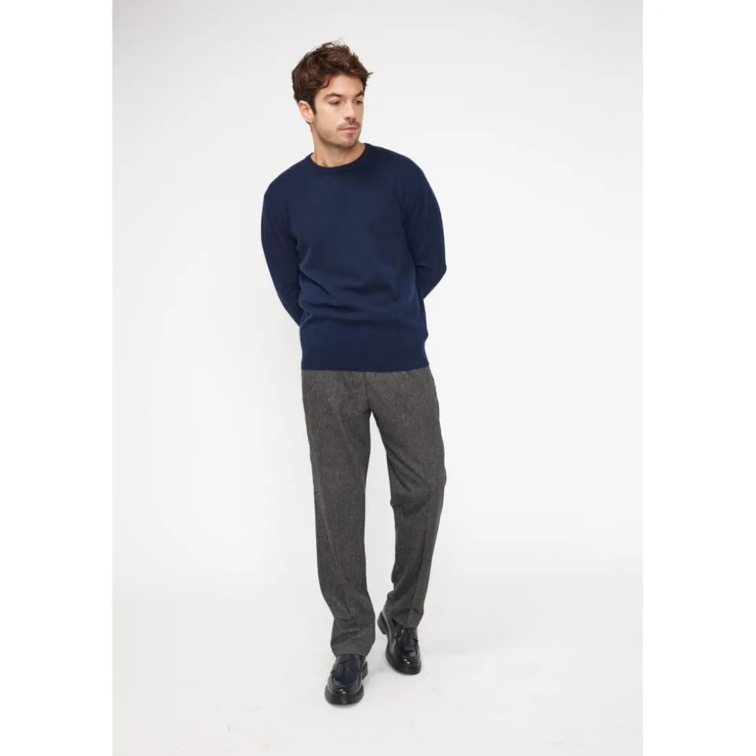 Pull homme col rond ZACH en cachemire bleu marine