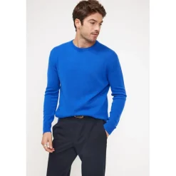 Pull homme col rond ZACH en cachemire bleu flashy