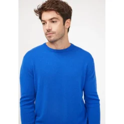 Pull homme col rond ZACH en cachemire bleu flashy