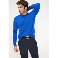 Pull homme col rond ZACH en cachemire bleu flashy