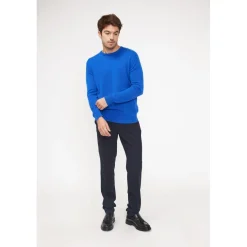 Pull homme col rond ZACH en cachemire bleu flashy