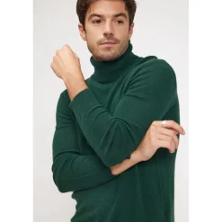 Pull homme col roule ZACHARY en cachemire vert sapin