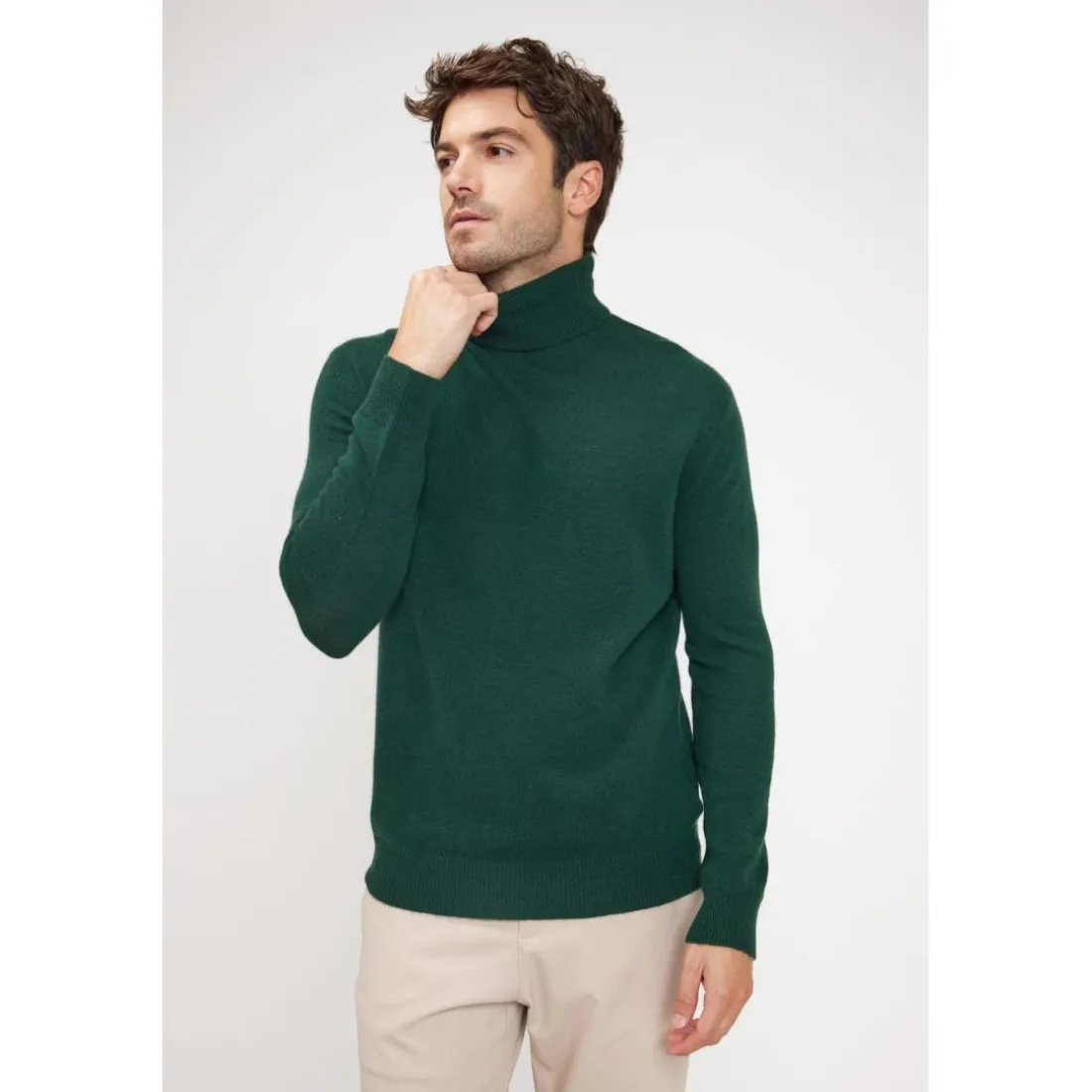 Pull homme col roule ZACHARY en cachemire vert sapin
