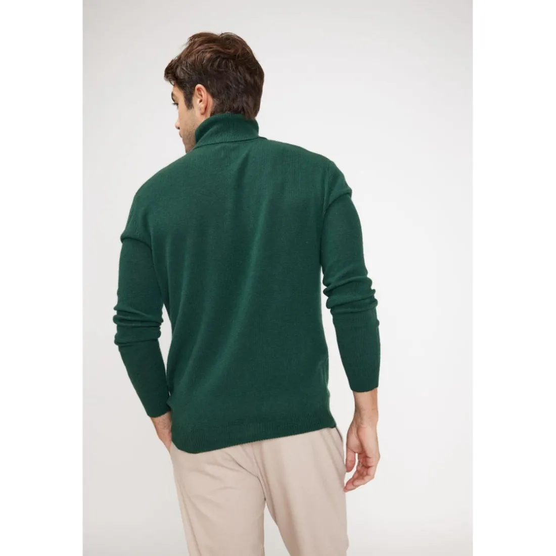 Pull homme col roule ZACHARY en cachemire vert sapin