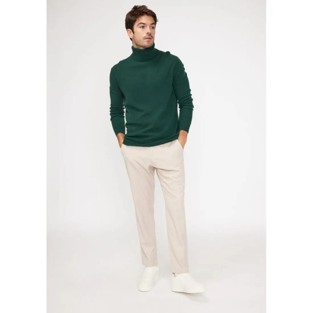 Pull homme col roule ZACHARY en cachemire vert sapin