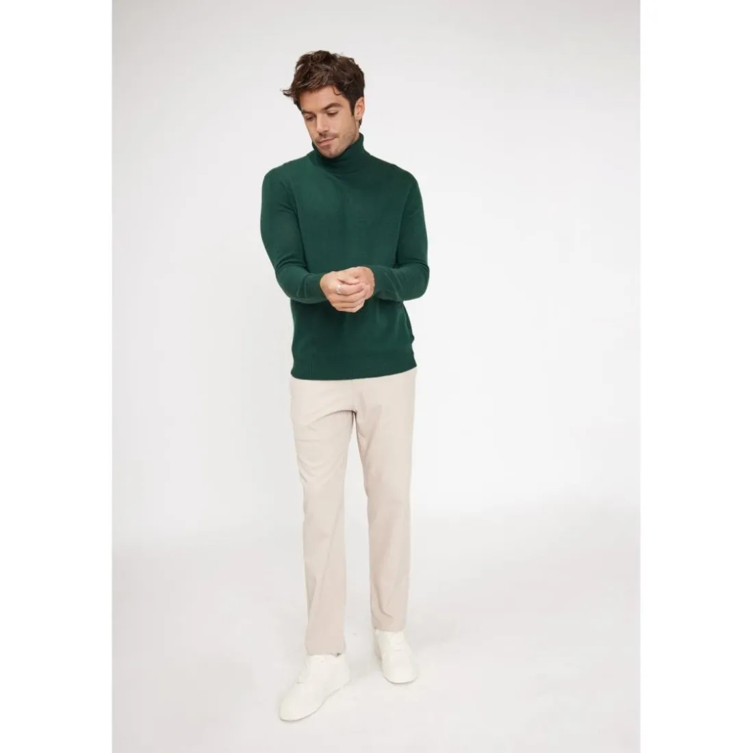 Pull homme col roule ZACHARY en cachemire vert sapin