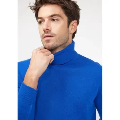 Pull homme col roule ZACHARY en cachemire bleu flashy