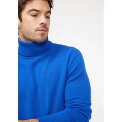 Pull homme col roule ZACHARY en cachemire bleu flashy