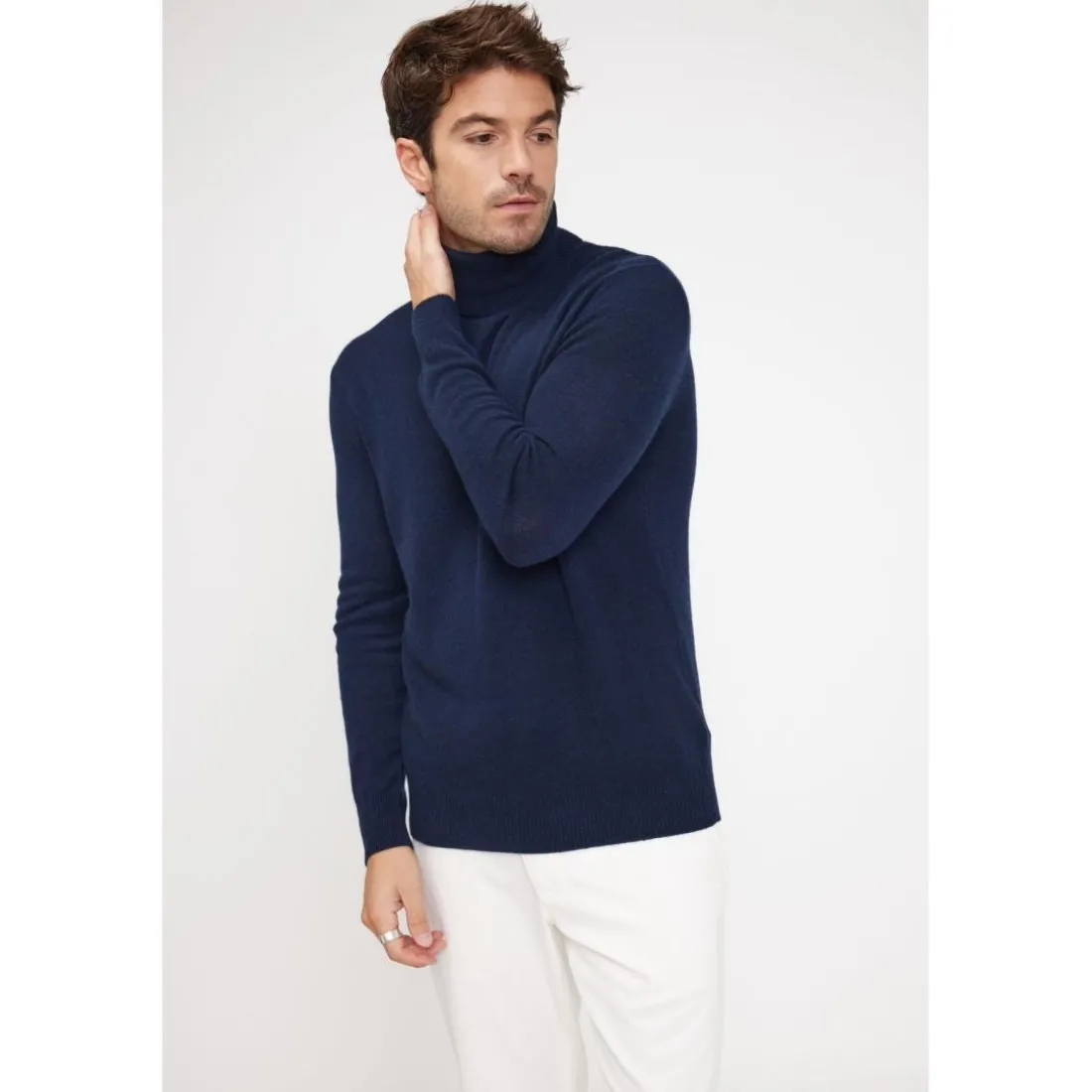 Pull homme col roule ZACHARY en cachemire bleu marine