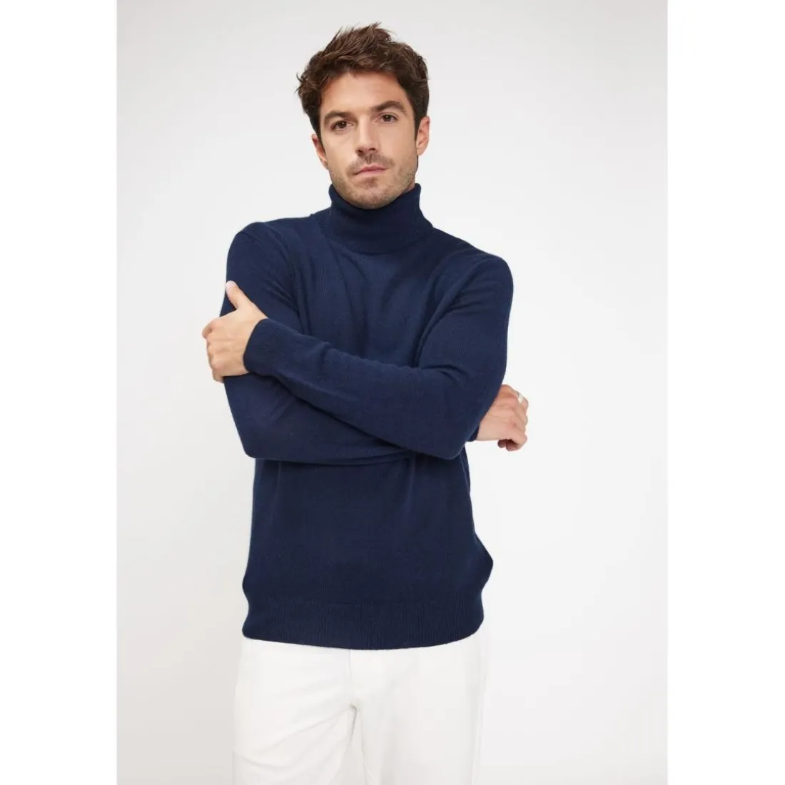Pull homme col roule ZACHARY en cachemire bleu marine