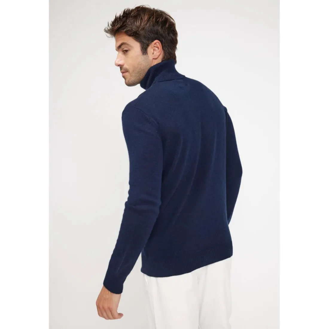 Pull homme col roule ZACHARY en cachemire bleu marine