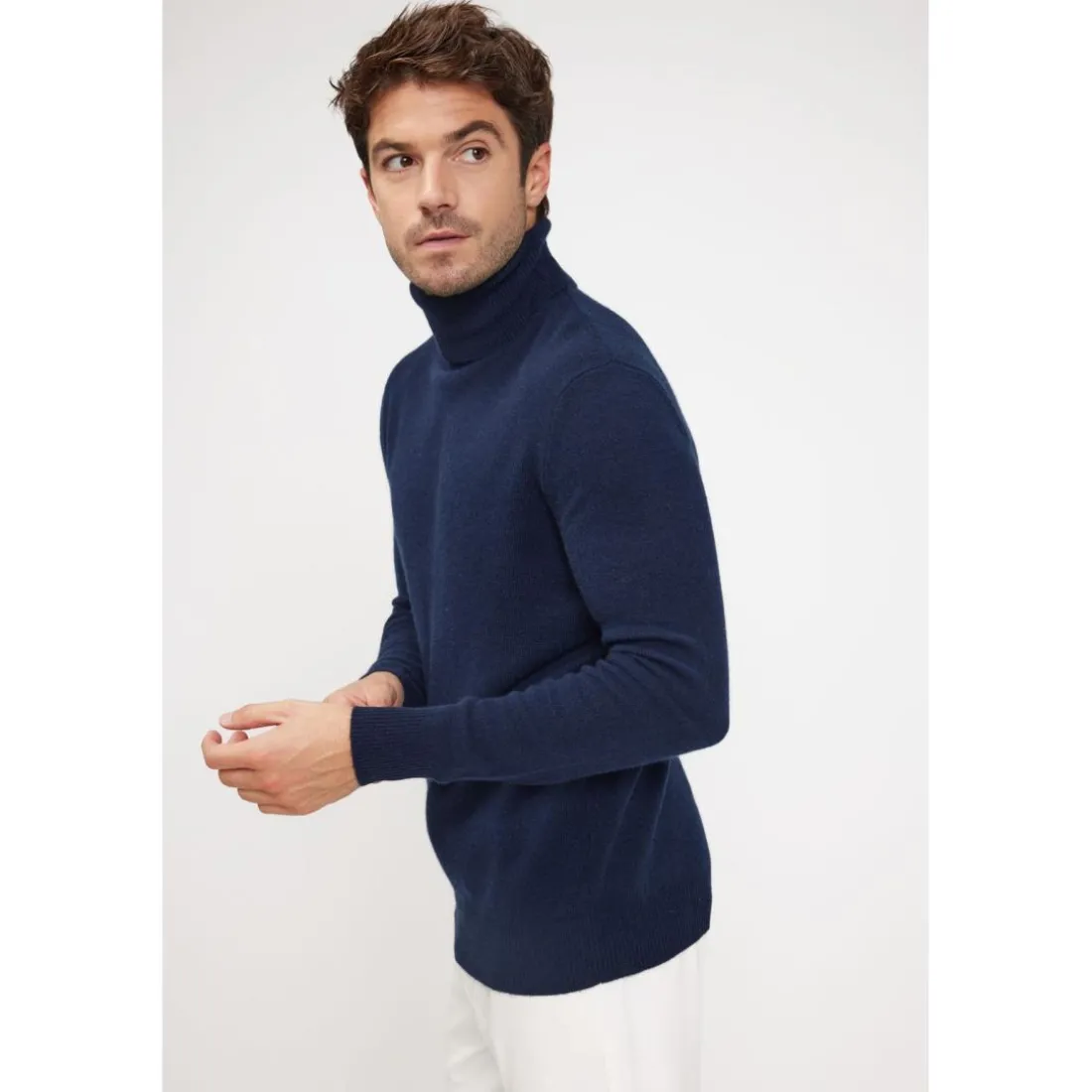 Pull homme col roule ZACHARY en cachemire bleu marine