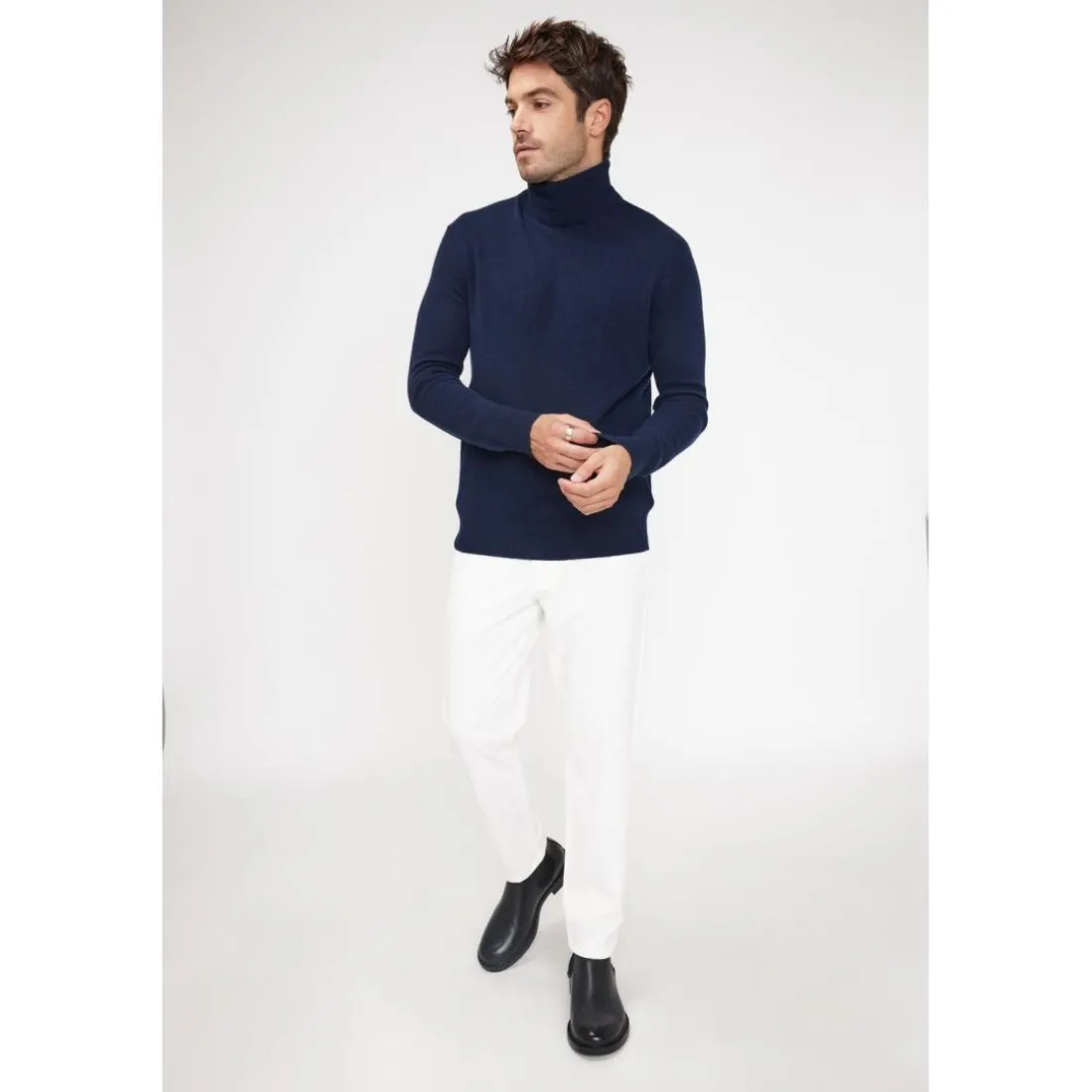 Pull homme col roule ZACHARY en cachemire bleu marine
