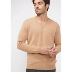 Pull homme col V ZAHER en cachemire beige