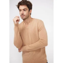 Pull homme col V ZAHER en cachemire beige