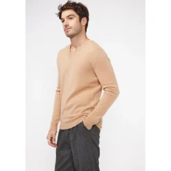 Pull homme col V ZAHER en cachemire beige