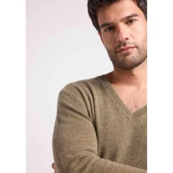 Pull homme col V ZAHER en cachemire kaki