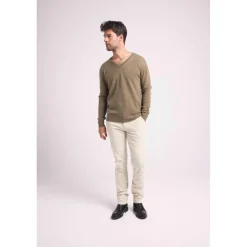 Pull homme col V ZAHER en cachemire kaki