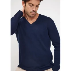 Pull homme col V ZAHER en cachemire bleu marine
