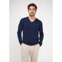 Pull homme col V ZAHER en cachemire bleu marine