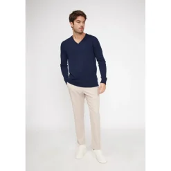 Pull homme col V ZAHER en cachemire bleu marine