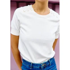 Pull manches courtes en coton MAYA ecru