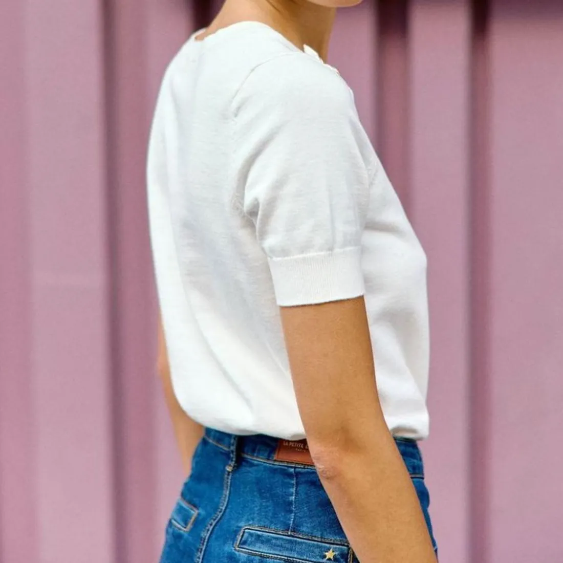 Pull manches courtes en coton MAYA ecru