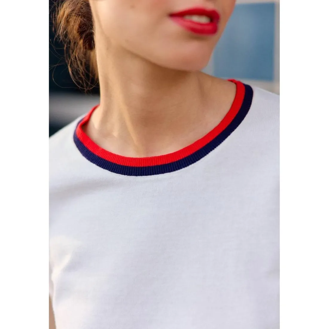 Pull manches courtes en coton MAE ecru blanc