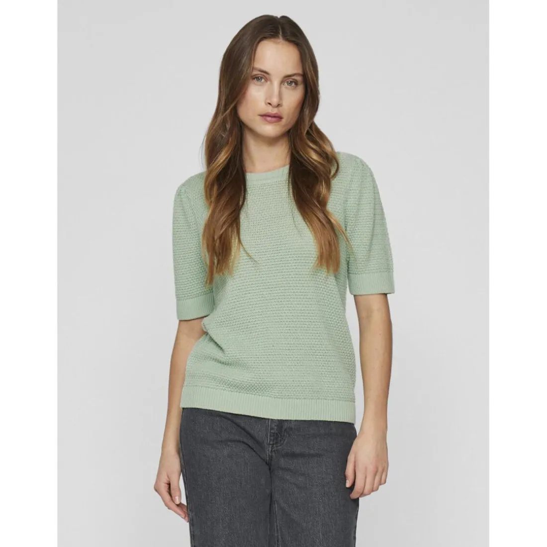 Pull manches courtes en maille Idalo vert Sam