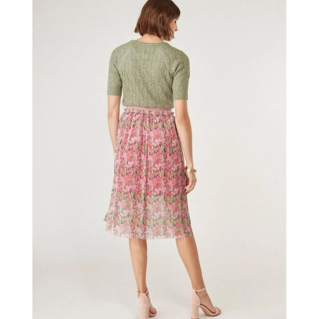Pull manches courtes maille ajouré vert