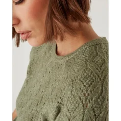 Pull manches courtes maille ajouré vert