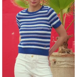 Pull Manches Courtes MONET bleu en coton
