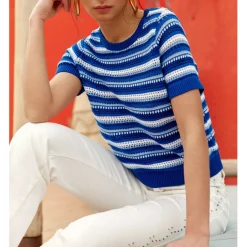 Pull Manches Courtes MONET bleu en coton