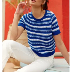 Pull Manches Courtes MONET bleu en coton