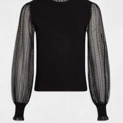 Pull manches longues à dentelle noir en viscose