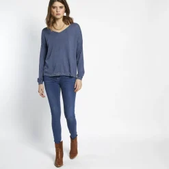 Pull manches longues col V Malo en coton modal