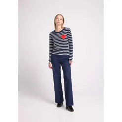 Pull mariniere col rond love heritage ARIANE en cachemire bleu cœur rouge