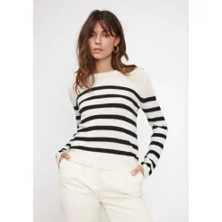 Pull Mariniere femme ZAROL en cachemire ecru noir