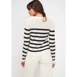 Pull Mariniere femme ZAROL en cachemire ecru noir