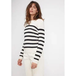 Pull Mariniere femme ZAROL en cachemire ecru noir