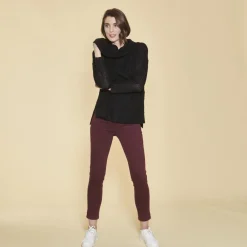 Pull oversize fendu et asymétrique col roulé manches longues femme - Noir