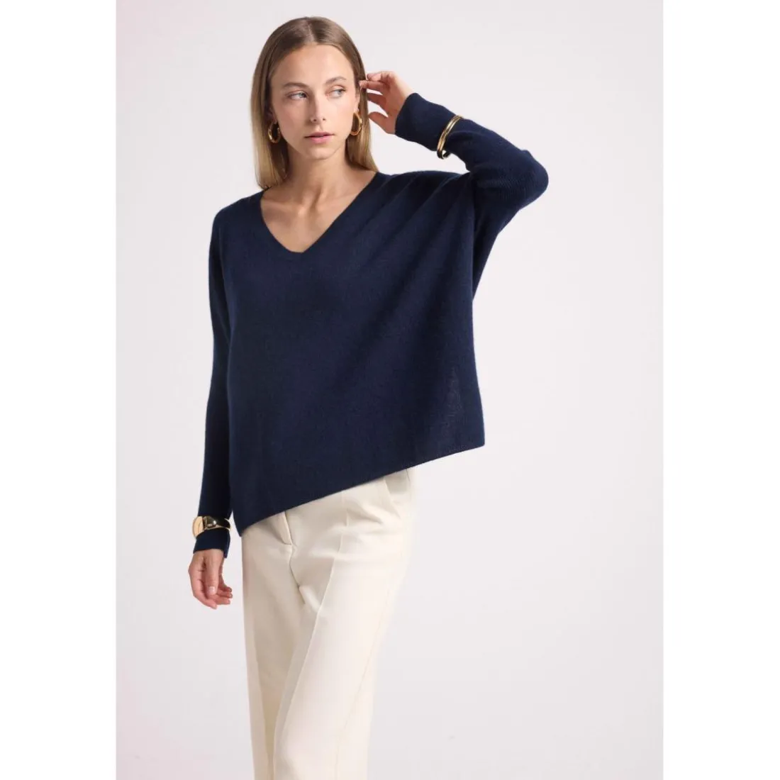 Pull poncho femme ZANCHA en cachemire bleu marine