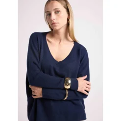 Pull poncho femme ZANCHA en cachemire bleu marine