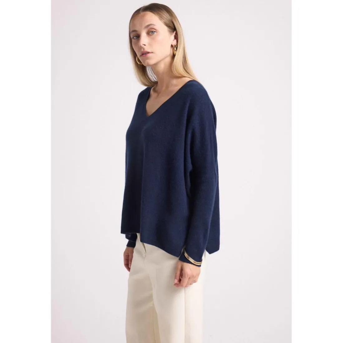 Pull poncho femme ZANCHA en cachemire bleu marine