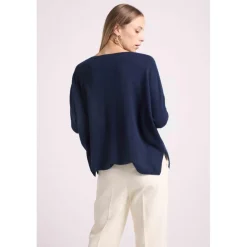 Pull poncho femme ZANCHA en cachemire bleu marine