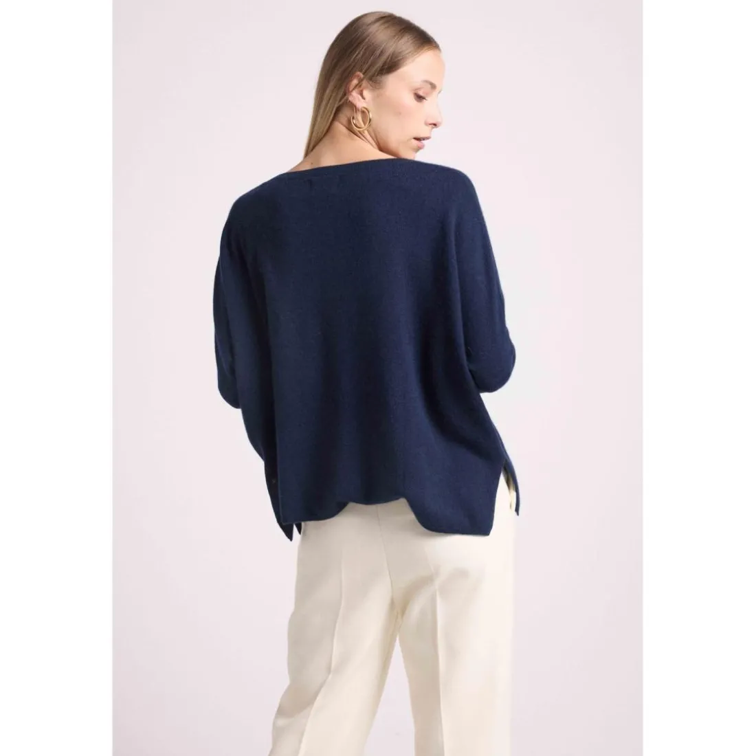 Pull poncho femme ZANCHA en cachemire bleu marine
