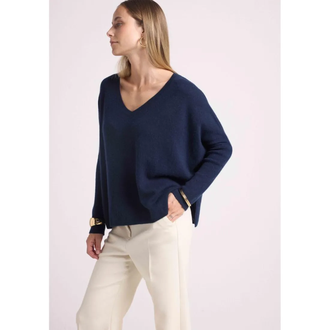 Pull poncho femme ZANCHA en cachemire bleu marine
