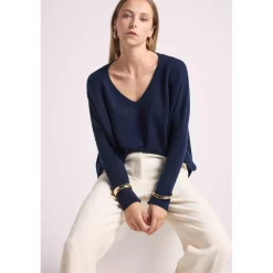 Pull poncho femme ZANCHA en cachemire bleu marine